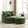 360° Swivel Accent Barrel Chair With Storage Ottoman & 4 Pillows, Modern Chenille Leisure Chair Round Accent For Living Room - Green - Image 14