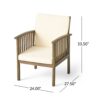 Casa Acacia Wood Club Chairs (Set of 2) With Water Resistant Cushions - Gray / Cream - Image 3
