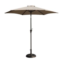8.8' Outdoor Aluminum Patio Umbrella, Patio Umbrella, Market Umbrella With 33 Pounds Round Resin Umbrella Base, Push Button Tilt And Crank Lift - Gray