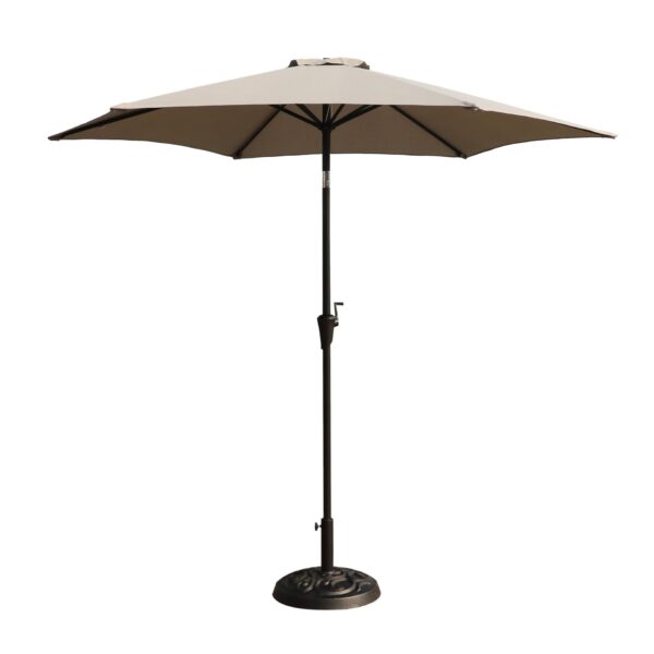 8.8' Outdoor Aluminum Patio Umbrella, Patio Umbrella, Market Umbrella With 33 Pounds Round Resin Umbrella Base, Push Button Tilt And Crank Lift - Gray