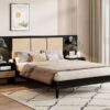 Queen Size Bed Frame With 2 Nightstands Elegant Design With Lamps - Black - Image 14