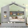 Twin Size House Bed With 2 Drawers, Kids Bed With Storage Shelf - Gray - Image 15