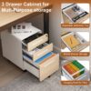 3 Drawer Mobile File Cabinet Under Desk Office, Simple Style Versatile Storage Cabinet For Legal / Letter / A4 Files, 5 Wheel Design Anti-Tilting Cold Rolled Steel Waterproof Moisture-Proof - White / Light Brown - Image 19
