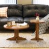 2 Piece Modern Farmhouse Living Room Coffee Table Set, Stylish And Elegant Nesting Round Wooden Table, Side End Table Set For Living Room - Brown - Image 2