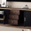 Modern Minimalist TV Stand For TVs Up To 80", Entertainment Center With 3 Drawers And 1 Shelf, Metal Handles And 2 Cabinets For Living Room - Black - Image 8