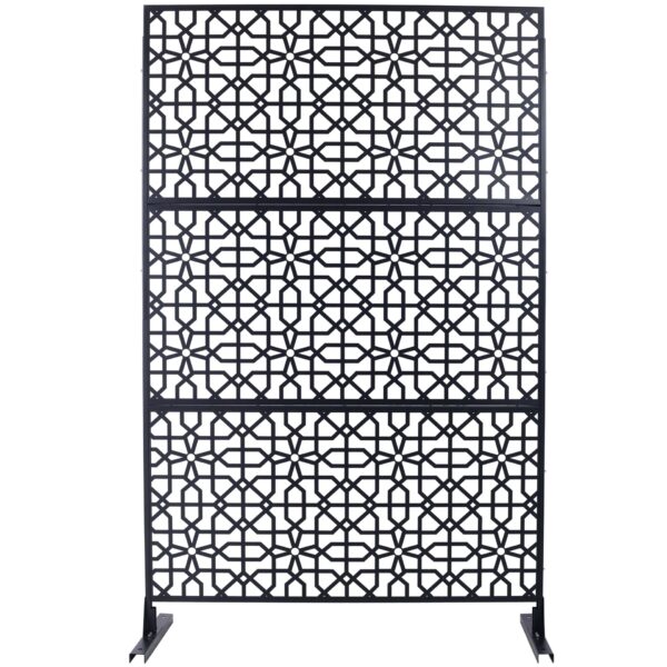 Outdoor & Indoor Privacy Screen Metal Privacy Screen Freestanding Decorative Privacy Screen Steel - Black