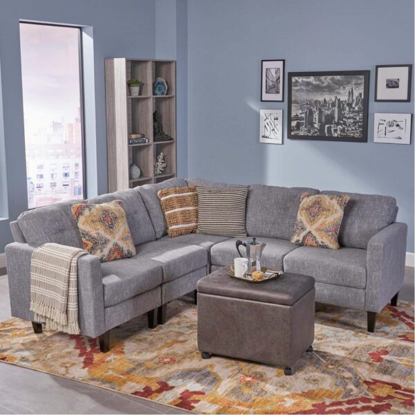 5 Piece Upholstered Sectional Sofa - Gray