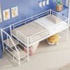 Twin Mid Loft Bed With Storage Stairs And Metal Frame - White - Image 4