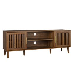 TV Stand With 2 Grille Door Cabinets And Adjustable Storage Rack, Suitable For Medieval Modern TV Cabinets, Entertainment Center With Storage Space - Walnut Wood