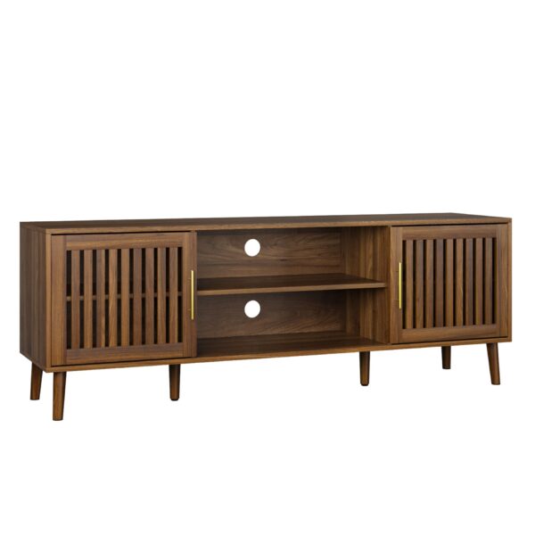 TV Stand With 2 Grille Door Cabinets And Adjustable Storage Rack, Suitable For Medieval Modern TV Cabinets, Entertainment Center With Storage Space - Walnut Wood