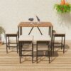 5 Piece Outdoor Acacia Wood Bar Height Table And 4 Stools With Cushions, Garden Wicker Dining Table, Foldable Tabletop, High Dining Bistro Set, All-Weather Patio Furniture - Brown - Image 4