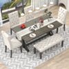 Farmhouse Dining Table Set 6 Piece Wood Table, Upholstered Chairs & Bench - Gray - Image 3