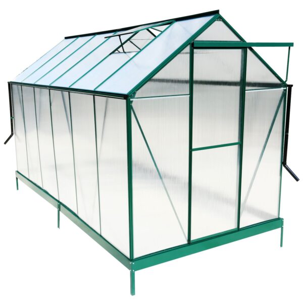 6.3'x12.2'x7' Polycarbonate Greenhouse, Heavy Duty Outdoor Aluminum Walk-In Green House Kit With Rain Gutter, Vent And Door For Backyard Garden - Green