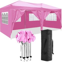 10'X20' Folding Canopy With 6 Removable Sidewalls Outdoor Event Shelter UPF 50+ Gazebo Portable Tents For Parties Beach Camping Wedding Ez Pop Up Canopy - Pink