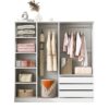 Doorless Storage Wardrobe For Dedroom With Shelves And 3 Drawers - White - Image 12