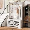 Entryway Bench With Coat Rack, 3 In 1 Design And Adjustable Shelves, Hall Tree With 7 Hooks For Entrance, Living Room - White - Image 8