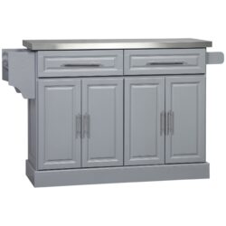 Homcom - Rolling Kitchen Island With Storage, Portable Kitchen Cart With Stainless Steel Top, 2 Drawers, Spice, Knife And Towel Rack And Cabinets - Gray