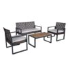 Modern 4 Piece Patio Furniture Set With Acacia Wood Table Top And Beige Cushions - Brown - Image 20