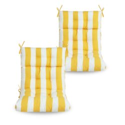 2 Piece High Back Patio Chair Cushion Set, Tufted Adirondack And Rocking Chair Cushions For Garden, Porch Or Office Use - Yellow / White