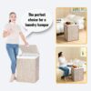 Laundry Hamper With Lid PE Rattan Powder Coating Frame Clothes Hampers With 2 Removable Bags, 100L - Gray - Image 37
