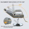 Premium Reclining Barber Chair Salon Chair For Hair Stylist With Heavy Duty Hydraulic Pump, 360° Rotation, Tattoo Chair Shampoo Beauty Salon Equipment, Max Load Weight 400 Lbs - Gray - Image 3
