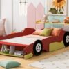 Full Size Race Car Shaped Platform Bed With Wheels - Red - Image 17