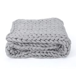 Charming Acrylic Throw Blanket With Knitted Design - Silver