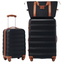 Hardshell Luggage Sets 2 Pieces + Bag Spinner Suitcase With Tsa Lock Lightweight 20" / 28" - Black / Brown