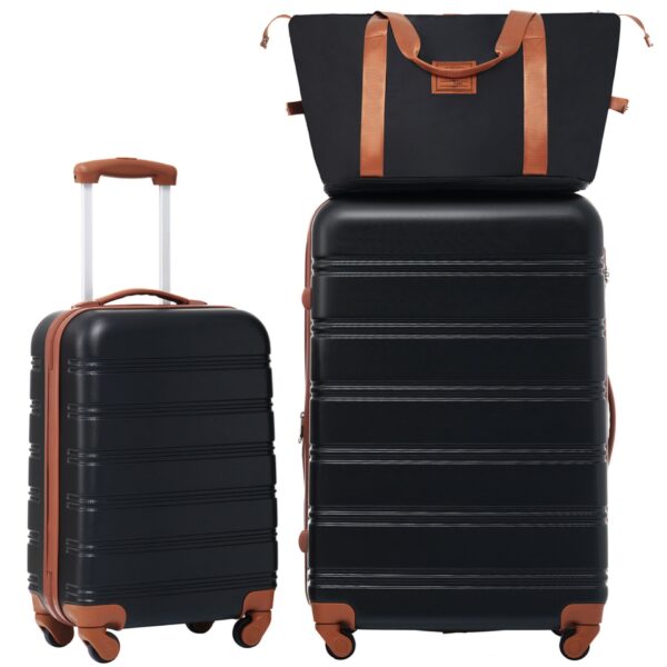 Hardshell Luggage Sets 2 Pieces + Bag Spinner Suitcase With Tsa Lock Lightweight 20" / 28" - Black / Brown
