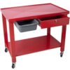 Transmission Teardown Work Station 1 / 2 Ton Capacity Sloping Drain Table Locking Drawer Removable Drain Basin Full-Width Lower Shelf Four 4" Caster Wheels - Red - Image 4