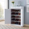 Shoe Storage Cabinet With Fives Shelves, Two Drawers, Fits 15 Pairs Of Shoes - White - Image 2