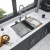 30" Drop In Kitchen Sink With Workstation Features, 16 Gauge Stainless Steel - Black / Gray - Image 7