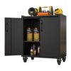 Heavy Duty Metal Garage Storage Cabinet With Wheels Sturdy Tool Storage Solution In Steel - Black - Image 4