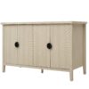 4 Door Sideboard, Carved Sideboard Buffet Cabinet With Storage, Modern Coffee Bar Cabinet With Adjustable Shelf For Living Room, Dining Room, Kitchen - Natural - Image 8