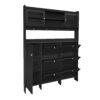 Multifunctional Tipping Bucket Shoe Cabinet With Storage Shelf & 6 Flip Drawers, Large Hall Tree With Tempered Glass Doors, Foyer Cabinet With 4 Hooks For Hallway - Black - Image 13