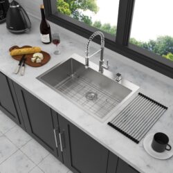Drop In Kitchen Sink 16 Gauge Stainless Steel Single Bowl Topmount Basin - Black