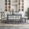 6 Piece Family Dining Room Set Solid Wood Space Saving Foldable Table And 4 Chairs With Bench - Gray - Image 9