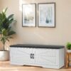 2 Tier Shoe Bench With Padded Seat, 2 Barn Doors And Adjustable Shelves, For Entryway And Living Room - White - Image 7