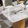 63" Modern Artificial Stone Pandora White Curved Metal Leg Dining Table, 6 People - Antique White / Gold - Image 7