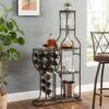 11 Bottle Wine Bakers Rack, 5 Tier Freestanding Wine Rack With Hanging Wine Glass Holder And Storage Shelves, Wine Storage Home Bar For Liquor And Wine Storagefor Kitchen, Dining Room - Gray - Image 2