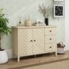Modern 2 Door 3 Drawer Storage Cabinet, Buffet Cabinet With 2 Embossed Door For Living Room, Kitchen, Entryway - Natural - Image 4