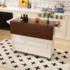 Kitchen Island Cart With Foldable Tabletop & Drop Leaf Mobile Breakfast Bar With Wood Top And Storage - White / Walnut - Image 2