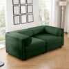 2 Seater Sofa With Storage Seat And Cylindrical Backrest Modern Fabric Loveseat - Green - Image 5