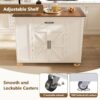 Rustic Movable Kitchen Island On Wheels With Storage & Power Outlet - White - Image 12