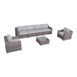 Outdoor Wicker Seating Group For 6 With Cushions - Gray Mix