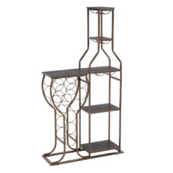 11 Bottle Wine Bakers Rack, 5 Tier Freestanding Wine Rack With Hanging Wine Glass Holder And Storage Shelves, Wine Storage Home Bar For Liquor And Wine Storagefor Kitchen, Dining Room - Gray