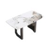 63" Modern Artificial Stone Pandora White Curved Metal Leg Dining Table, 6 People - Antique White / Black - Image 4