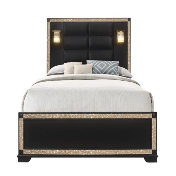Lively - Queen Bed With Lamps And Padded Headboard - Black