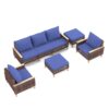7 Pieces Patio, Wicker Dining Set With Removable Cushions Cotton And Rattan - Blue - Image 9