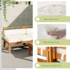 6 Piece Patio Sofa Set, Acacia Wood Outdoor Modular Sectional Garden Furniture Set L Shaped Conversation Set, Convertible Daybed With Tea Table, Ottoman, 5 Cushions And Pillows - Teak / Beige - Image 4